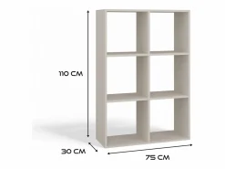 TOPESHOP MARION - Estantería modular con 6 cubos - Librería con 6 compartimentos - 110x30x75 cm - Mueble de almacenaje Beige