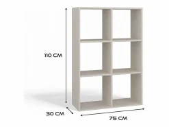 TOPESHOP MARION - Estantería modular con 6 cubos - Librería con 6 compartimentos - 110x30x75 cm - Mueble de almacenaje Beige