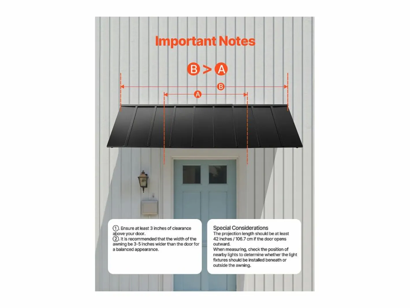 Marquesina|Marquesina SucceBuy para Puerta de Entrada, 264 x 91 cm, Exterior de Metal, Marco de Acero, para Puertas de Entrada, Porches y Balcones
