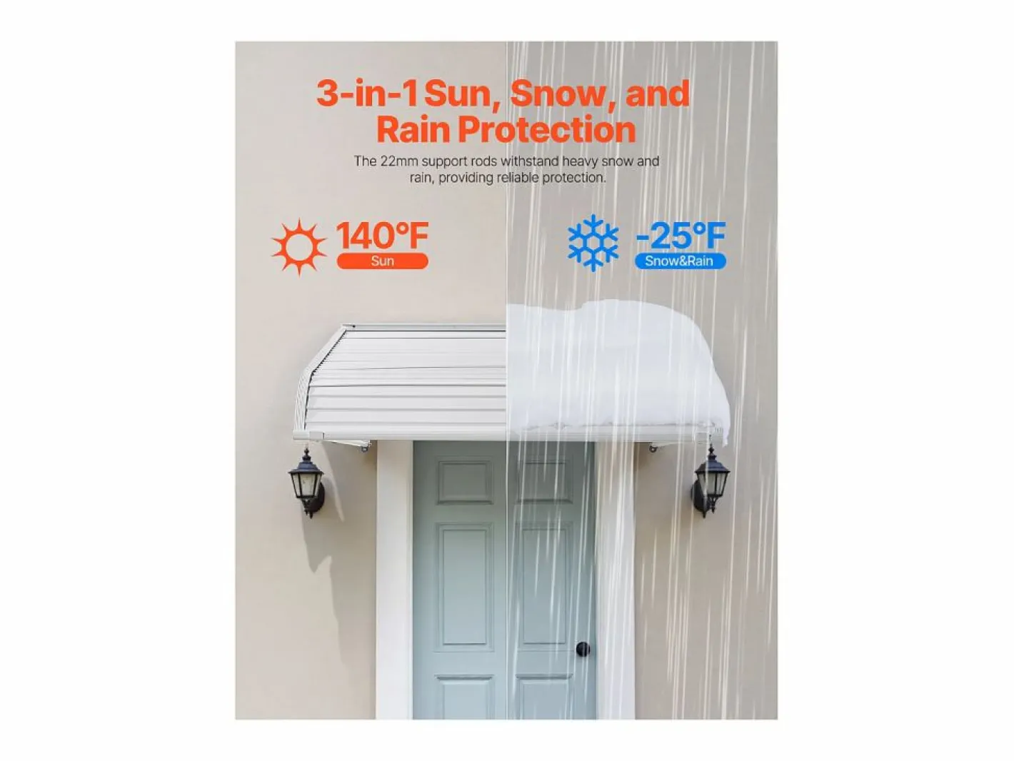 Marquesina SucceBuy para Puerta de Entrada, 101,6 x 106,6 cm, Marquesina Exterior de Aluminio, para Puertas de Entrada, Ventanas de Porche y Balcones Blanco New