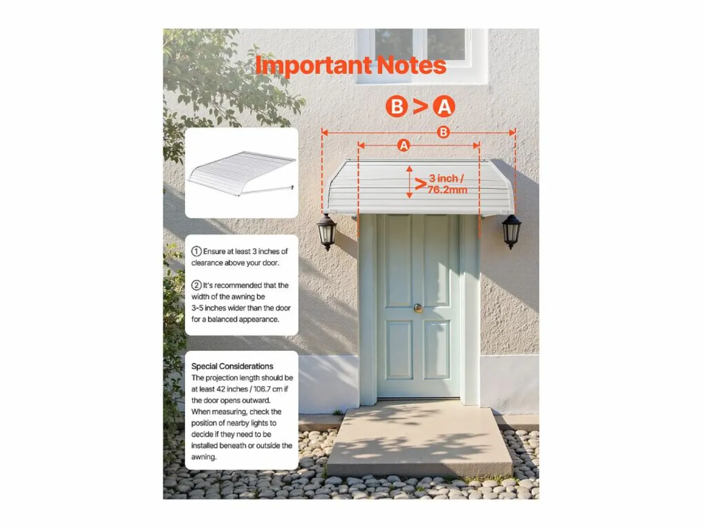 Marquesina SucceBuy para Puerta de Entrada, 101,6 x 106,6 cm, Marquesina Exterior de Aluminio, para Puertas de Entrada, Ventanas de Porche y Balcones Blanco New