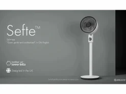 marque MEACO MeacoFan Sefte 10", ventilador de pie silencioso, altura ajustable, oscilación horizontal y vertical, motor sin escobillas, control remoto, color . Blanco