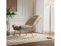 Mecedora - Patas de madera - Respaldo ajustable en 12 posiciones - Tejido técnico - Para salón y dormitorio - Beige^