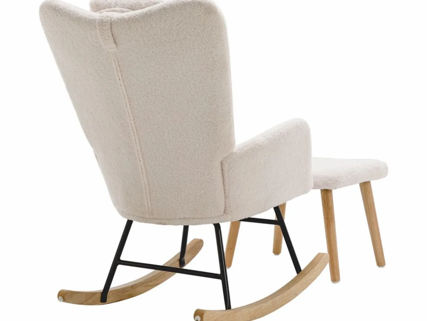 ModernLuxe Mecedora - sillón relax para salón - acolchado con felpa Teddy - con reposacabezas y reposapiés - base de madera - Blanco Online