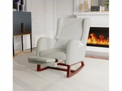 Mecedora, Algodón y lino - con reposabrazos de bolsillo - Patas de madera maciza - con patas telescópicas -^ Hot