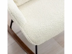 Sillón Balancín|Sillón De Piel|Mecedora Bebé Lactancia Mecedora en Tela Bouclette Mecedora Estilo Escandinavo en Madera de Caucho, Beige