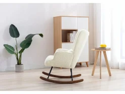 Sillón Balancín|Sillón De Piel|Mecedora Bebé Lactancia Mecedora en Tela Bouclette Mecedora Estilo Escandinavo en Madera de Caucho, Beige
