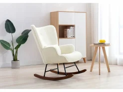 Sillón Balancín|Sillón De Piel|Mecedora Bebé Lactancia Mecedora en Tela Bouclette Mecedora Estilo Escandinavo en Madera de Caucho, Beige