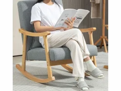 Homcom Sillón Balancín|Sillón Escandinavo|Mecedora Berta reposabrazos + cojín lumbar gris 84x65x87 cm