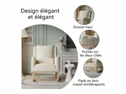 Sillón Balancín|Mecedora con base y respaldo de madera, Sillón relax para salón, Lino,