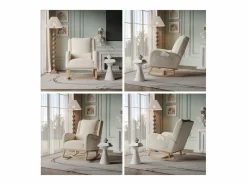 Sillón Balancín|Mecedora con base y respaldo de madera, Sillón relax para salón, Lino,