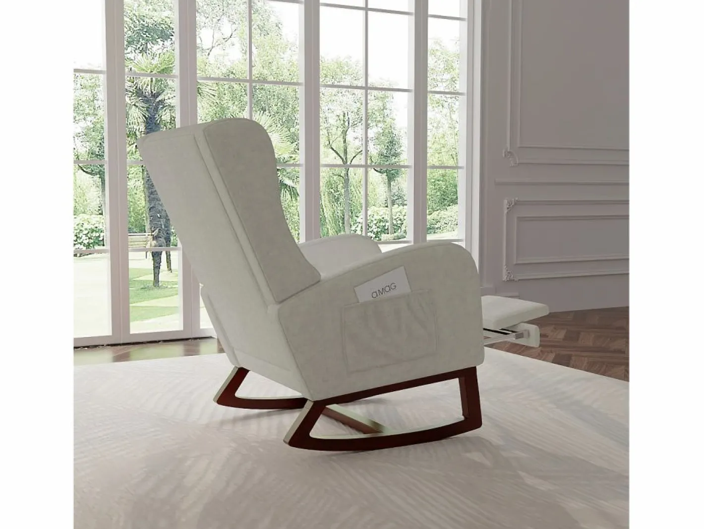 Mecedora con reposapiernas retráctil y respaldo alto de madera maciza - Mecedora para salón y dormitorio, carga hasta 150 kg -^ Clearance