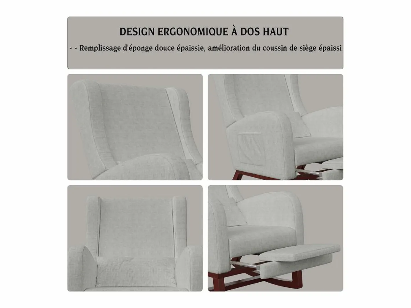 Mecedora con reposapiernas retráctil y respaldo alto de madera maciza - Mecedora para salón y dormitorio, carga hasta 150 kg -^ Clearance