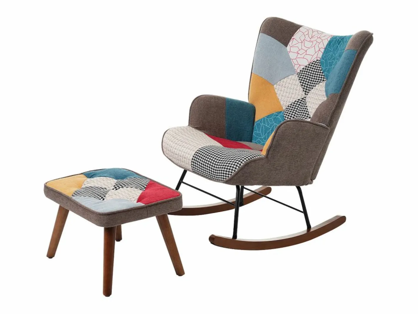 Merax Mecedora con reposapiés - 69,5 x 50 x 88,5 cm - Esponja + fibras de polipropileno - Multicolor Outlet