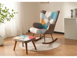 Merax Mecedora con reposapiés - 69,5 x 50 x 88,5 cm - Esponja + fibras de polipropileno - Multicolor Outlet