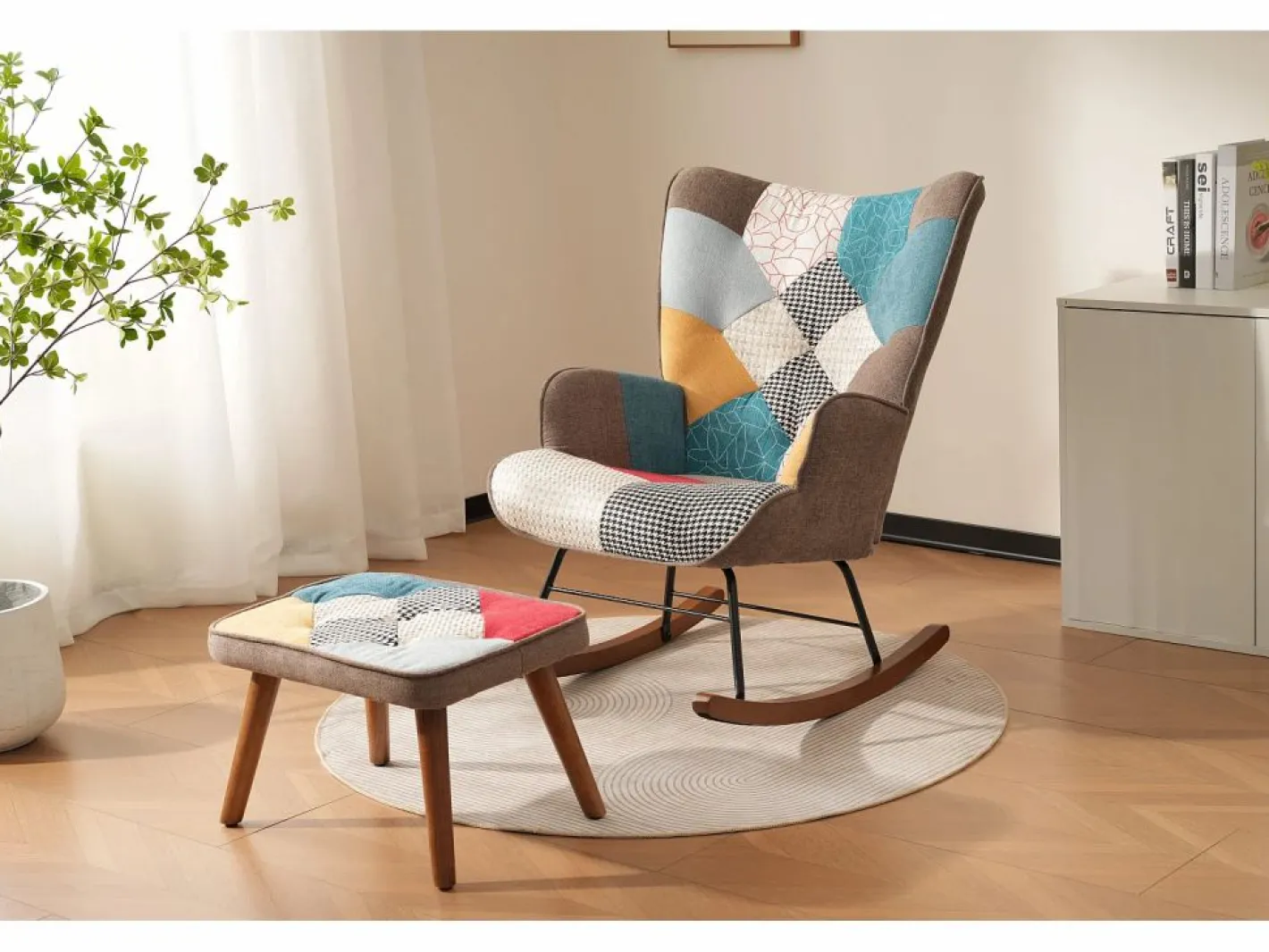 Merax Mecedora con reposapiés - 69,5 x 50 x 88,5 cm - Esponja + fibras de polipropileno - Multicolor Outlet