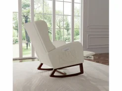 Mecedora con reposapiés, patas de madera maciza antideslizantes, mecedora, Beige Online
