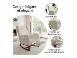 Mecedora con reposapiés, patas de madera maciza antideslizantes, mecedora, Beige Online