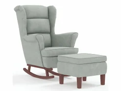 vidaxl Mecedora con respaldo alto de terciopelo y madera maciza Gris Online