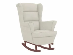 vidaxl Mecedora con respaldo alto de terciopelo y madera maciza Crema New