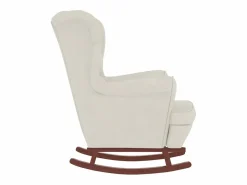 vidaxl Mecedora con respaldo alto de terciopelo y madera maciza Crema New