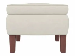 vidaxl Mecedora con respaldo alto de terciopelo y madera maciza Crema New