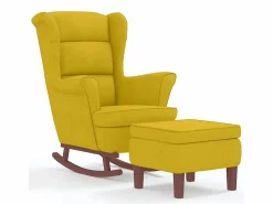 vidaxl Mecedora con respaldo alto de terciopelo madera maciza Amarillo Online
