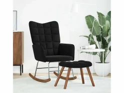 vidaxl Mecedora con taburete de terciopelo Negro Online