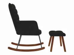 vidaxl Mecedora con taburete de terciopelo Negro Online