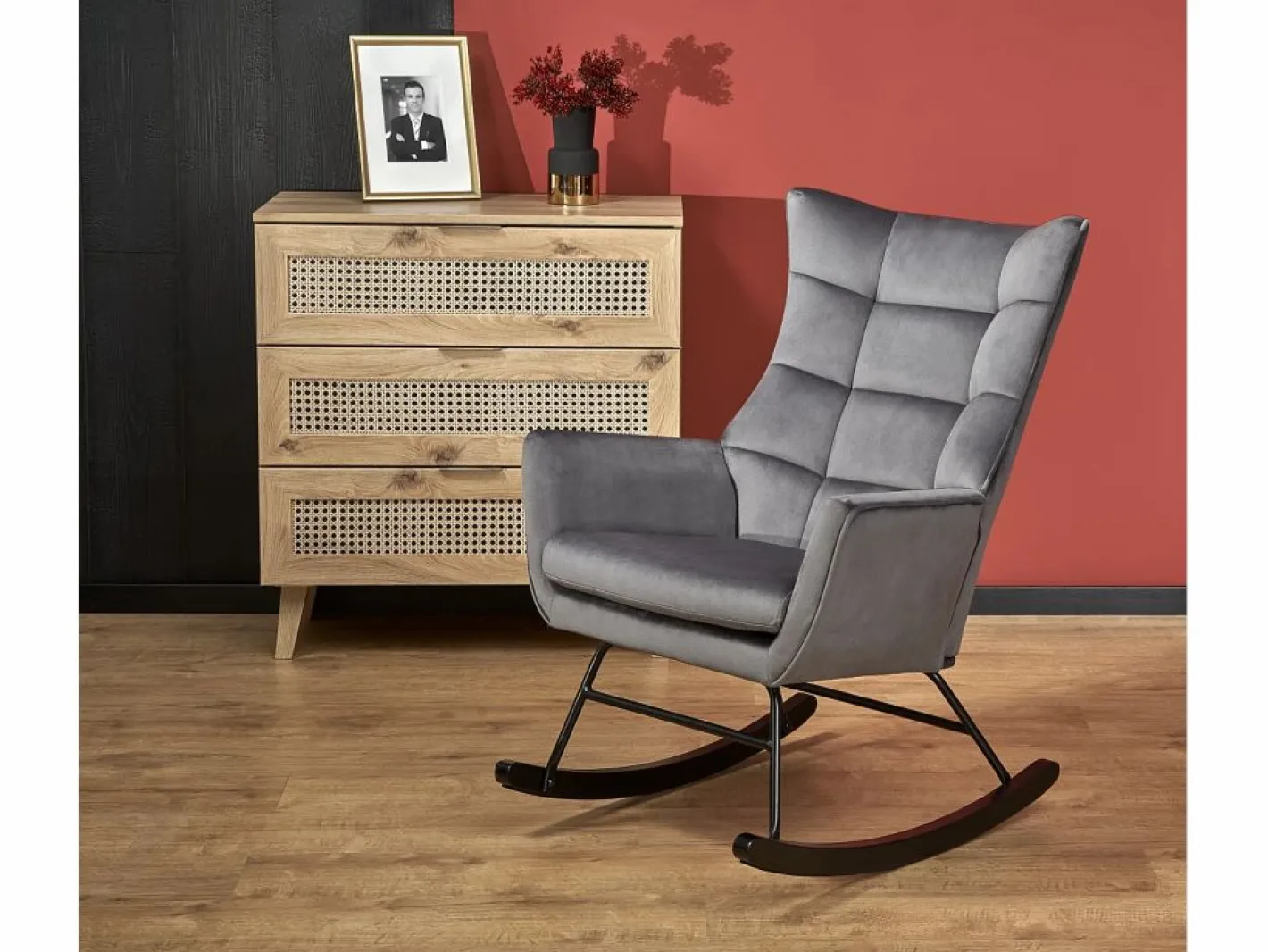 MSO Mecedora de diseño en terciopelo con reposabrazos Market Gris Sale