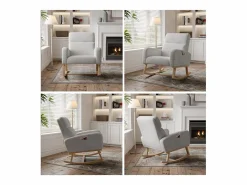 Sillón Balancín|Mecedora de lactancia con bolsillo lateral y reposabrazos, patas de madera, oscuro