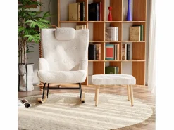 Mecedora de peluche suave con reposacabezas y reposapiés Blanco Clearance