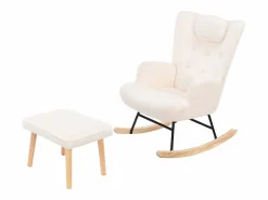 Mecedora de peluche suave con reposacabezas y reposapiés Blanco Clearance