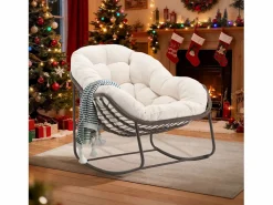 Sillón Escandinavo|Mecedora de ratán - Estructura de acero con cojín suave - Para uso en interiores y exteriores