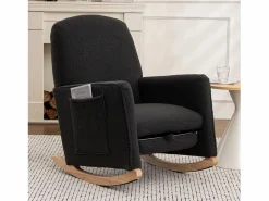 Mecedora de salón, felpa oscuro, Mecedora con reposapiés retráctil y estructura de madera^OKWISH Online