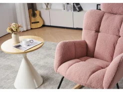Mecedora de tela de felpa, respaldo acolchado, tela suave, con reposacabezas, para salón y dormitorio, (102 x 70 x 107 cm) Rosa Hot