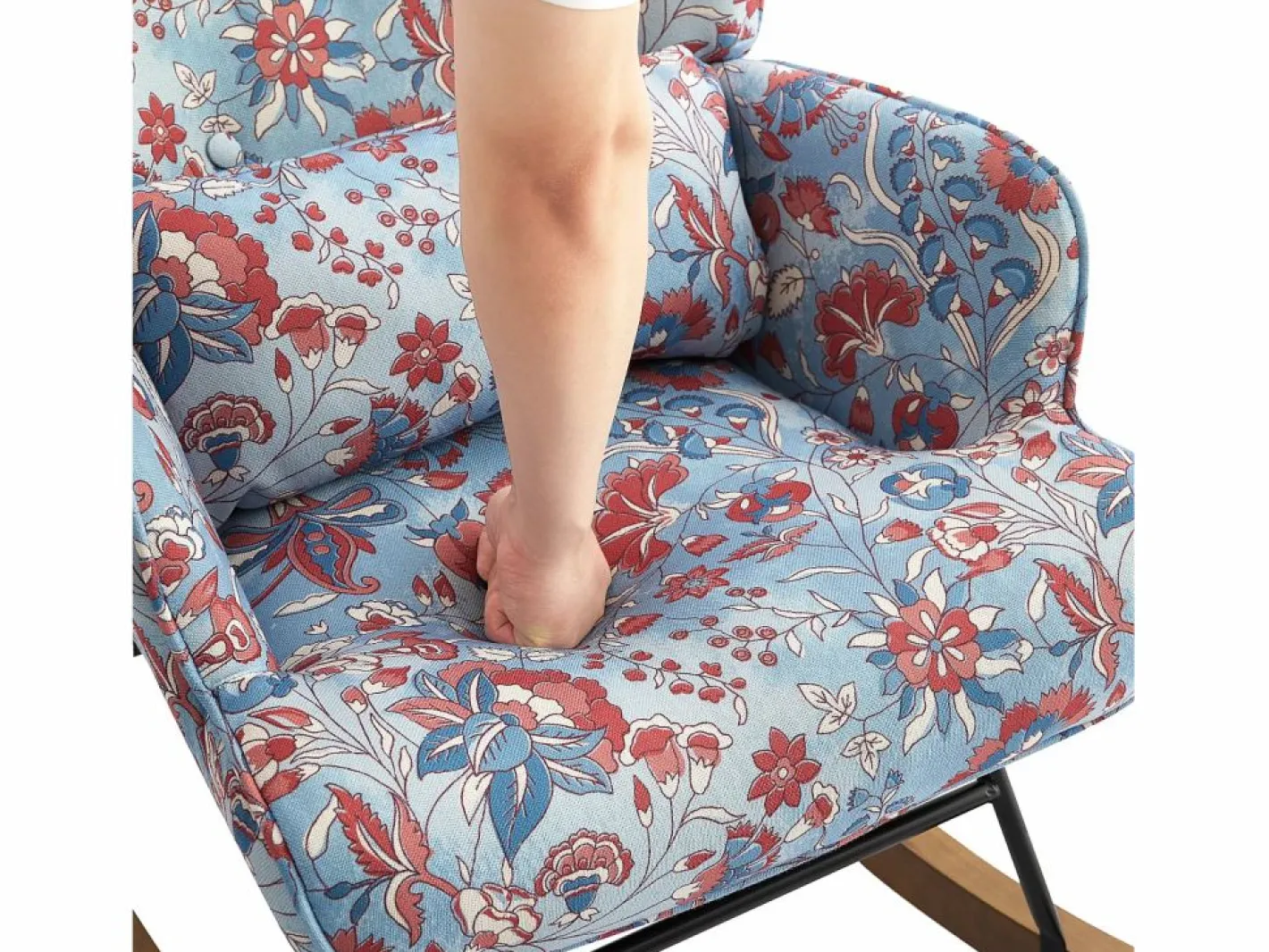 Sillón Escandinavo|Mecedora de terciopelo premium con estructura de metal reforzado, base de madera maciza y diseño escandinavo moderno para dormitorio o balcón