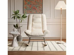 Sillón Balancín|Mecedora ergonómica con cojín beige y estructura gris, diseño moderno en tela/piel sintética.