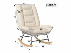 Sillón Balancín|Mecedora ergonómica con cojín beige y estructura gris, diseño moderno en tela/piel sintética.