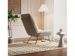 Sillón Balancín|Mecedora ergonómica con cojín beige y estructura gris, diseño moderno en tela/piel sintética.