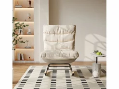 Sillón Balancín|Mecedora ergonómica con cojín beige y estructura gris, diseño moderno en tela/piel sintética.
