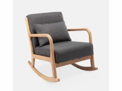 Mecedora estilo escandinavo de madera y tela oscuro^Sweeek New