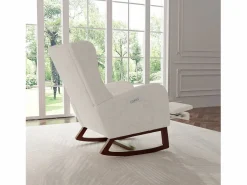 Mecedora, Mecedora con Reposapiés Retráctil, Mecedora de Madera Maciza con Respaldo Alto para Sala de Estar, Dormitorio, Hasta 150 kg - Beige Discount