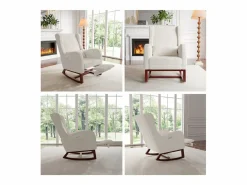 Mecedora, Mecedora con Reposapiés Retráctil, Mecedora de Madera Maciza con Respaldo Alto para Sala de Estar, Dormitorio, Hasta 150 kg - Beige Discount