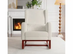 Sillón Balancín|Mecedora, Mecedora con Reposapiés Retráctil, Mecedora de Madera Maciza con Respaldo Alto para Sala de Estar, Dormitorio, Hasta 150 kg -