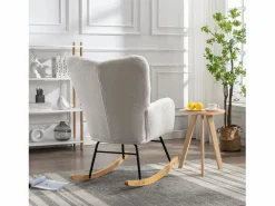 Mecedora moderna de felpa blanca con reposabrazos y respaldo, ideal para salón y dormitorio^OKWISH Sale