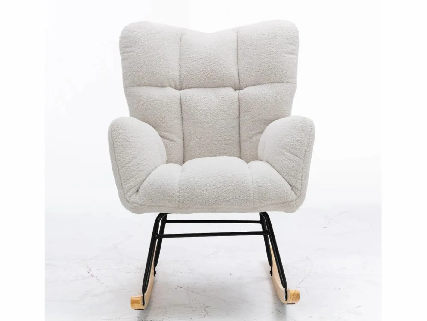 Mecedora moderna de felpa blanca con reposabrazos y respaldo, ideal para salón y dormitorio^OKWISH Sale