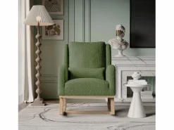 Mecedora moderna en tela de peluche con asiento acolchado de espuma y estructura de madera^ Sale