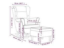 vidaxl Sillón Balancín|Mecedora orejera de terciopelo oscuro y madera maciza