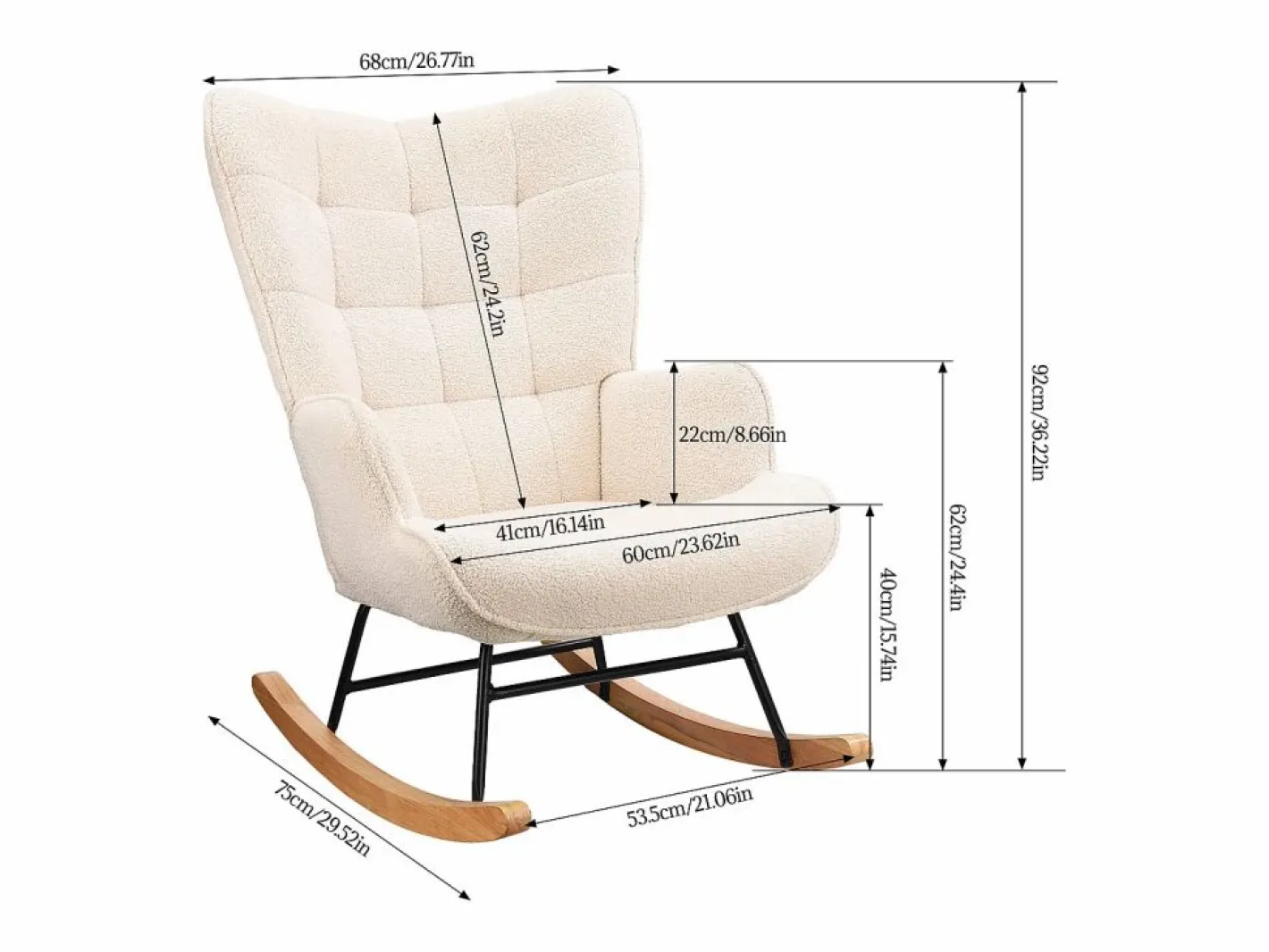 Mecedora para adultos - Mecedora ergonómica para exteriores - Para salón - Jardín - Dormitorio - Beige Clearance